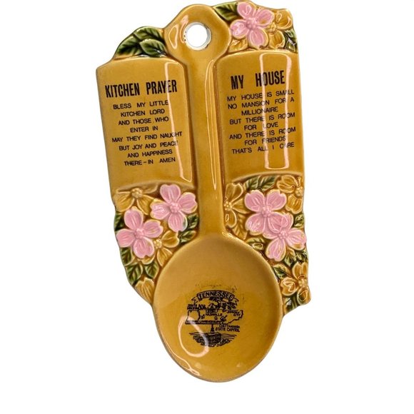 Vintage Spoon Rest Kitchen Prayer Tennessee My House Poem Floral Gold Japan - Picture 1 of 5